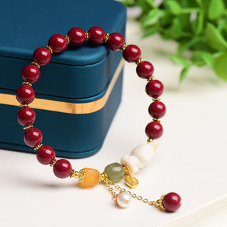 Buddha Gift Year of the Rabbit Cinnabar Hetian Jade Bunny Beaded Blessing Bracelet