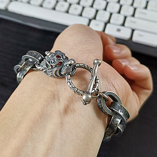 Buddha Gift 925 Sterling Silver Dragon Kirin Om Mani Padme Hum Success Strength Bracelet Bangle