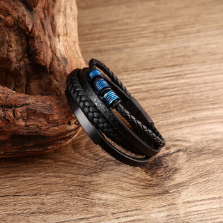 Buddha Gift Leather Multi-Layer Titanium Steel Balance Braided Magnetic Buckle Bracelet