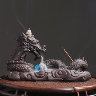 Buddha Gift Dragon Playing Ball Flower Protection Incense Burner Decoration