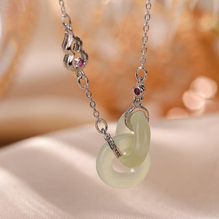 Buddha Gift 925 Sterling Silver Round Jade Luck Prosperity Necklace Chain Pendant