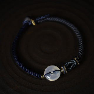 Buddha Gift Handmade White Agate Peace Buckle Luck Happiness Protection Weave String Bracelet