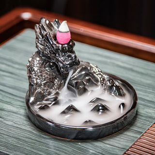 Buddha Gift Dragon Pattern Ceramic Backflow Smoke Fountain Incense Burner Decoration