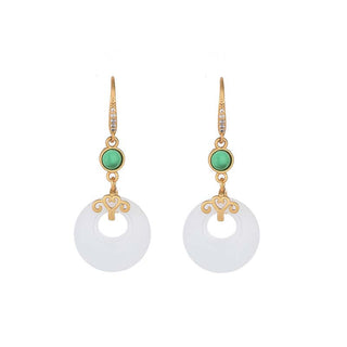 Buddha Gift FengShui White Jade Blessing Drop Earrings