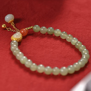Buddha Gift 925 Sterling Silver Hetian Jade Gourd Lotus Abundance Luck Bracelet