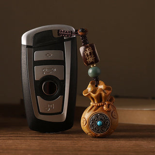 Buddha Gift Small Leaf Red Sandalwood Green Sandalwood Money Bag Om Mani Padme Hum Rotatable Protection Hanging Decoration