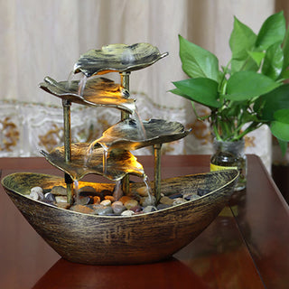 Buddha Gift Lotus Leaf Shaped Waterfall Fountain Tabletop Ornaments With LED Light Home Office Desktop Decoration