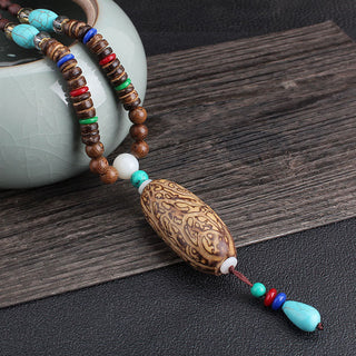 Buddha Gift Tibetan Wenge Wood Bodhi Seed Agate Balance Peace Necklace Pendant