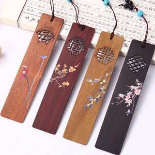 Buddha Gift 4Pcs Four Seasons Plum Orchid Bamboo Chrysanthemum Peking Opera Mask Wood Bookmarks With Gift Box