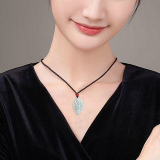 Buddha Gift Natural Jade Nine Tailed Fox Luck Prosperity Necklace Pendant