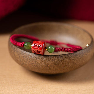 Buddha Gift Tibetan Cinnabar Om Mani Padme Hum Engraved Blessing Braided Rope Bracelet