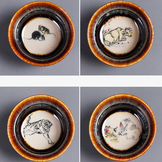 Buddha Gift 12 Chinese Zodiac Pattern Ceramic Teacup Kung Fu Jian Chinese Zhan Tea Cup 73ml