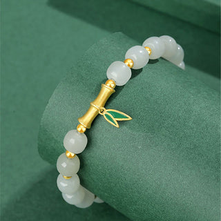Buddha Gift 925 Sterling Silver Hetian White Jade Bamboo Luck Bracelet