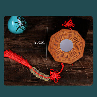 Buddha Gift Feng Shui Bagua Map Peach Wood Five-Emperor Coins Chinese Knotting Balance Energy Map Mirror