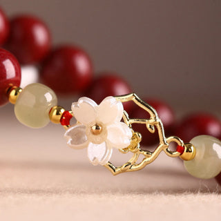 Buddha Gift Natural Cinnabar Jade Beaded Tridacna Stone Flower Blessing Bracelet