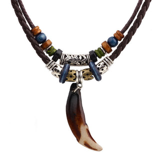 Buddha Gift Ethnic Wolf Tooth Pattern Beads Wealth Necklace Pendant