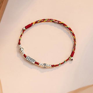 Buddha Gift 925 Sterling Silver Luck Koi Fish Braided Colorful String Bracelet Anklet