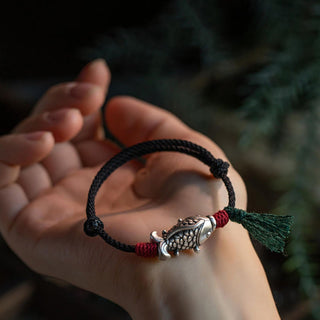 Buddha Gift 925 Sterling Silver Luck Koi Fish Braided Bracelet