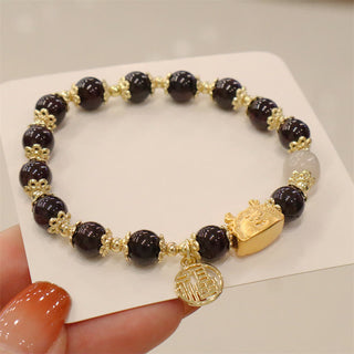 Buddha Gift Year Of The Dragon Red Agate Strawberry Quartz Black Obsidian Jade Garnet Pearl Cinnabar Dumpling Dragon Luck Fu Character Bracelet