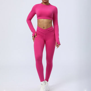 Buddha Gift 2Pcs Long Sleeve Backless Top Bra Leggings Pants Fitness Yoga Outfit Set