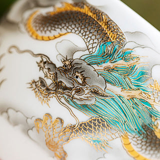 Buddha Gift Dragon Phoenix Auspicious Clouds Ceramic Teacup Kung Fu Tea Cup With Gift Box