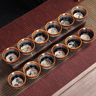 Buddha Gift 12 Chinese Zodiac Pattern Ceramic Teacup Kung Fu Jian Chinese Zhan Tea Cup 73ml