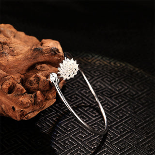 Buddha Gift Retro Lotus White Copper Enlightenment Bracelet Bangle