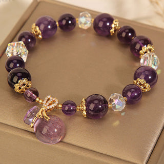 Buddha Gift Natural Amethyst Crystal Money Bag Charm Positive Bracelet