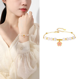 Buddha Gift 925 Sterling Silver Hetian White Jade Cherry Blossom Protection Bracelet