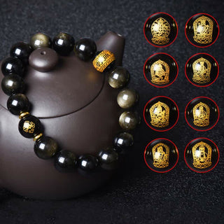 Buddha Gift Chinese Zodiac Natal Buddha Gold Sheen Obsidian Wealth Protection Bracelet
