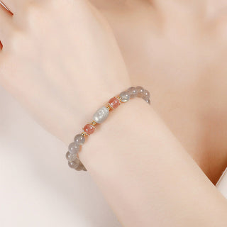 Buddha Gift Aquamarine Strawberry Quartz Amethyst Moonstone PiXiu Healing Bracelet