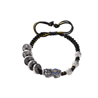 Buddha Gift 999 Sterling Silver FengShui PiXiu Copper Coin Fu Character Wealth Braided Bracelet