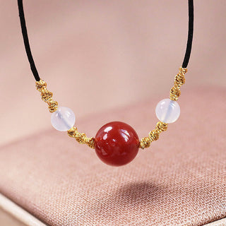 Buddha Gift Natural Red Agate Chalcedony Self-acceptance Confidence String Bead Bracelet Necklace Pendant