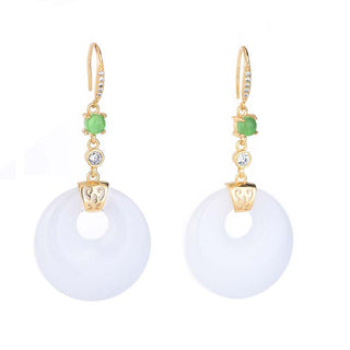 Buddha Gift FengShui White Jade Blessing Drop Earrings
