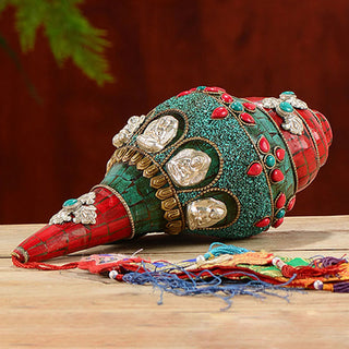 Buddha Gift Tibetan Handmade Shankha Om Mani Padme Hum Buddha Avalokitesvara Turquoise Conch Shell Positive Decoration