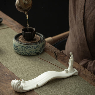 Buddha Gift Buddha Monk Ceramic Sea Wave Mountain Blessing Incense Burner Decoration