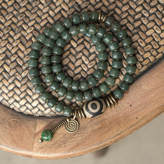 Buddha Gift Cyan Bodhi Seed Dzi Bead Wisdom Peace Triple Wrap Bracelet