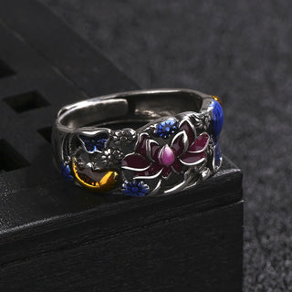 Buddha Gift Koi Fish Lotus Flower Leaf Design Luck Wealth Ring