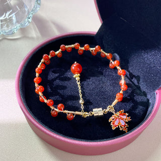 Buddha Gift Red Maple Leaf Luck Charm Bracelet