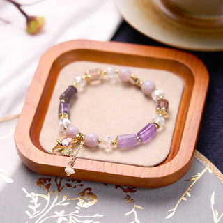 Buddha Gift Amethyst Green Aventurine Strawberry Quartz Positive Elephant Charm Bracelet
