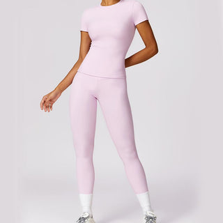 Buddha Gift Women Short Sleeve T-Shirt Top High Waist Leggings Pants For Sports Yoga