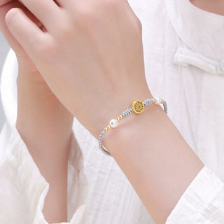 Buddha Gift Copper Coin Fortune Tree Pearl Luck Blue Rope Braided Bracelet