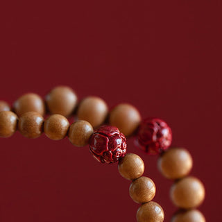 Buddha Gift Peach Wood Lotus Cinnabar Luck Wealth Bracelet