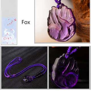 Buddha Gift Natural Amethyst White Crystal Citrine Nine Tailed Fox Luck Necklace Pendant
