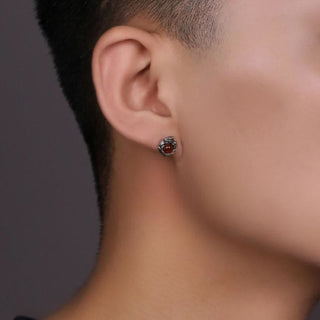 Buddha Gift 925 Sterling Silver Natural Amber Dragon Success Protection Stud Earring