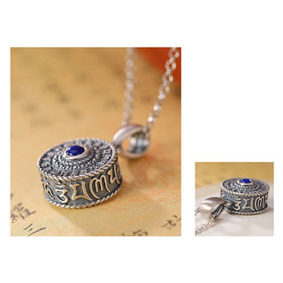 Buddha Gift 925 Sterling Silver Om Mani Padme Hum Lazurite Love Peace Necklace Pendant