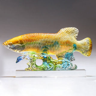 Buddha Gift Handmade Liuli Crystal Koi Fish Art Piece Luck Home Office Decoration