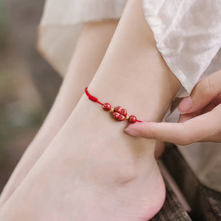 Buddha Gift Four Leaf Clover Cinnabar Blessing Calm String Bracelet Anklet