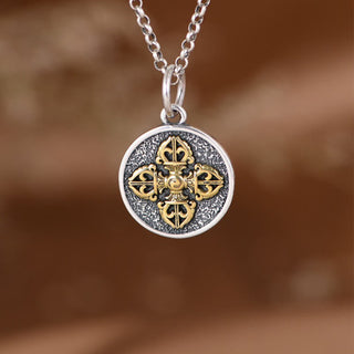 Buddha Gift 925 Sterling Silver Double Dorje Vajra Blessing Necklace Pendant