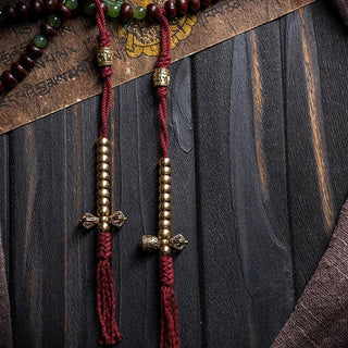 Buddha Gift Natural Tibet 108 Mala Beads Purple Bodhi Seed Hetian Cyan Jade Copper Dorje Peace Bracelet